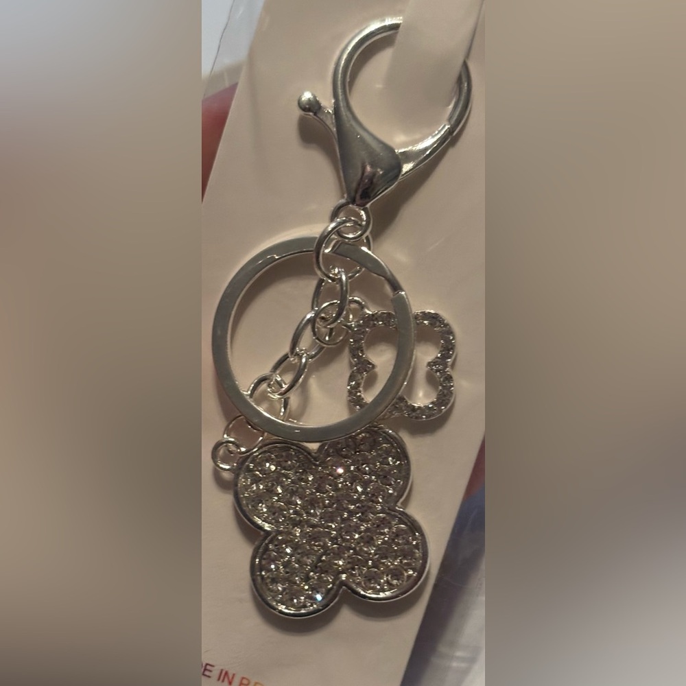 Silver Keychain with Heart and Flower Charms